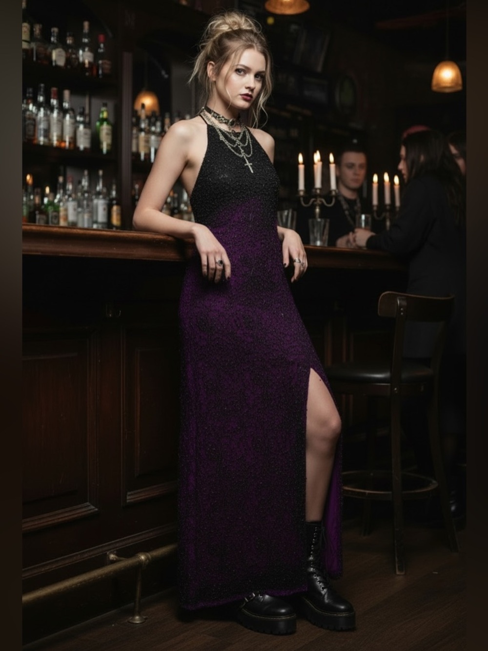 Marina Bresler Beaded Purple Goth Prom Gown 12 witchy vampy